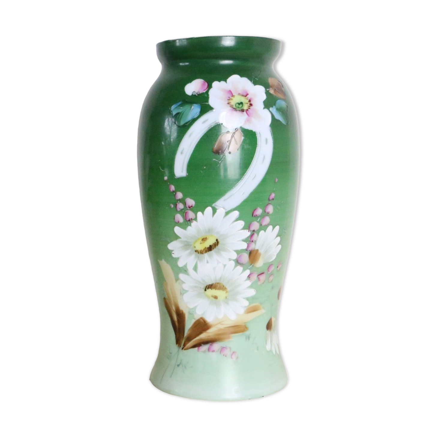 Opaline glass vase, hand painted, 1960