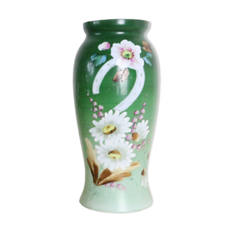 Opaline glass vase, hand painted, 1960