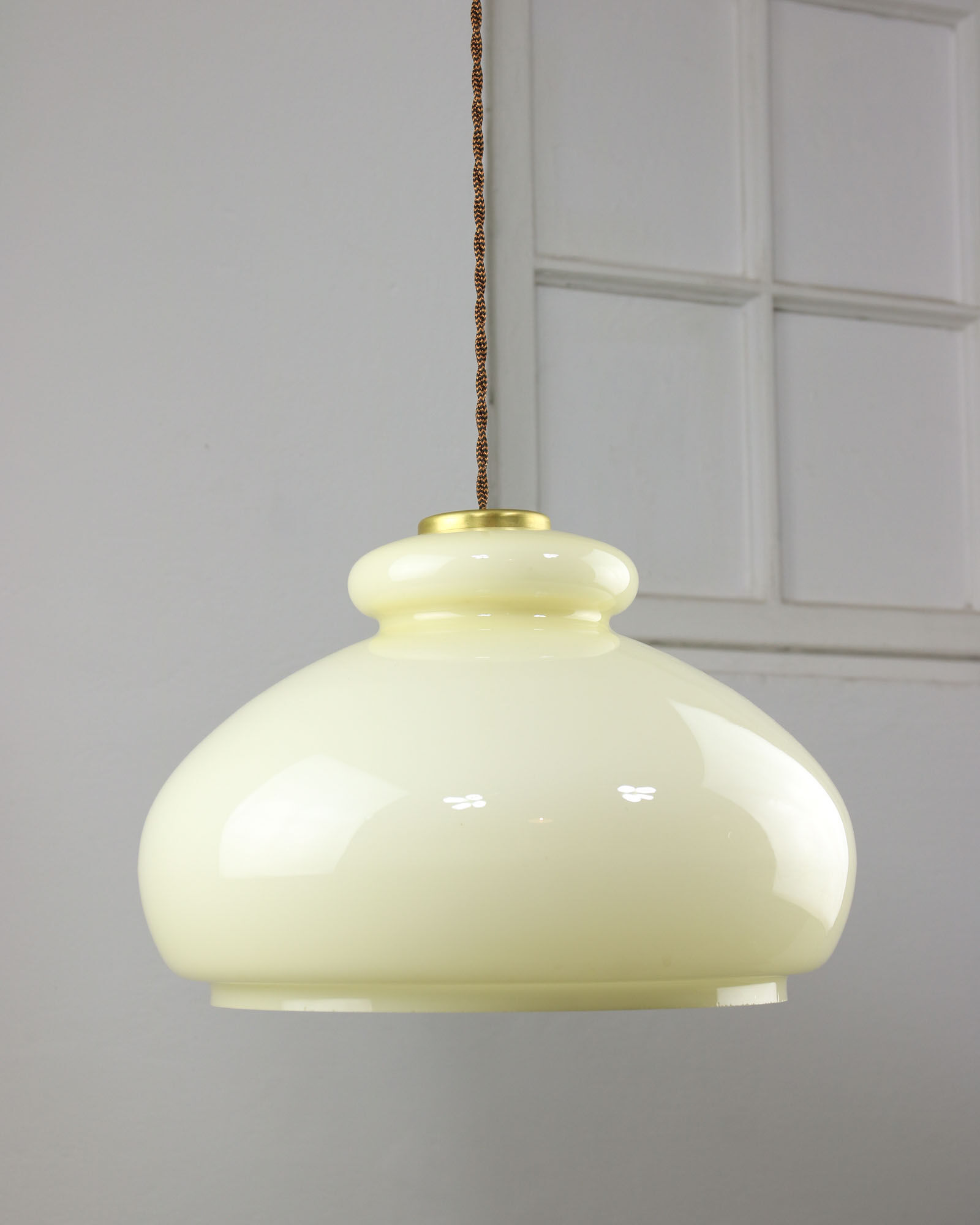 Mid-century Yellow Glass & Brass Pendant Lamp