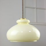 Mid-century Yellow Glass & Brass Pendant Lamp