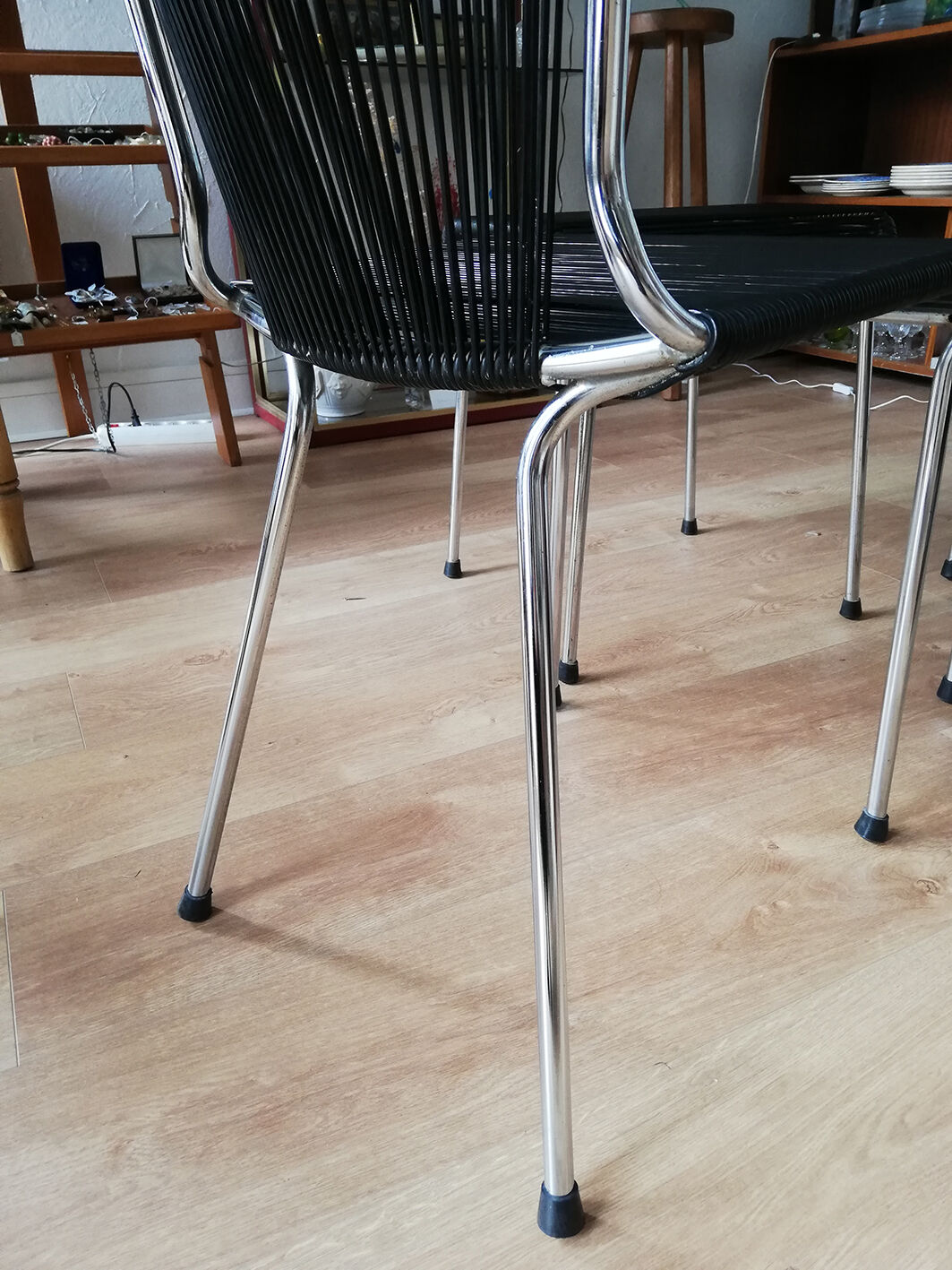 Suite of 6 Chairs and 1 Scoubidou stool André MONPOIX 1960