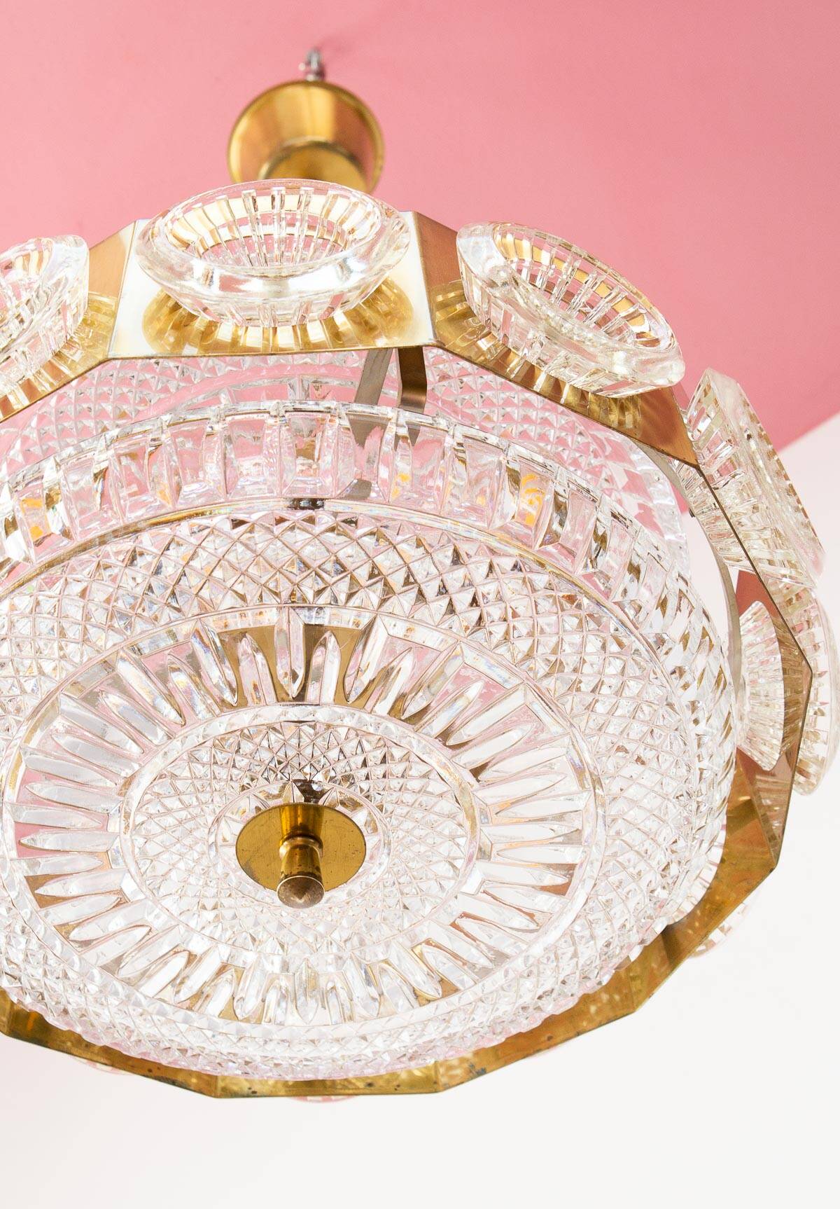 Swedish crystal pendant light attrib. Carl Fagerlund x Orrefors 1960s