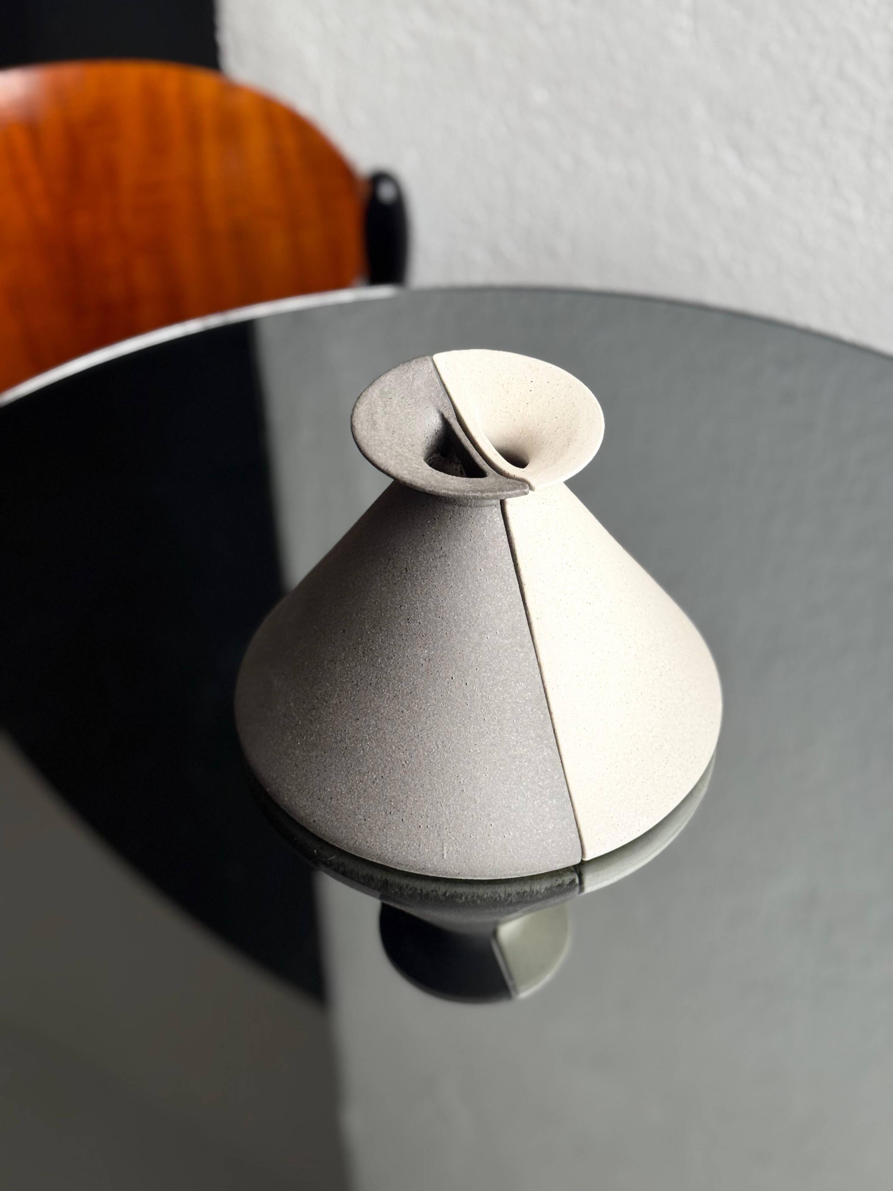 Pair of cream and grey ceramic vases from the 1970s