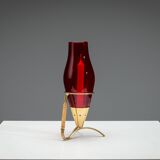 Gunnar Ander candleholder in brass, glass and rattan for Ystad Metall