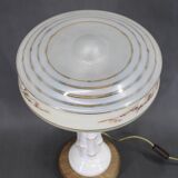 1940s Restored Ceramic Table Lamp with Glass Shade