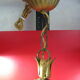 Golden cage iron chandelier 3 leafy arms of light adorned with porcelain flowers