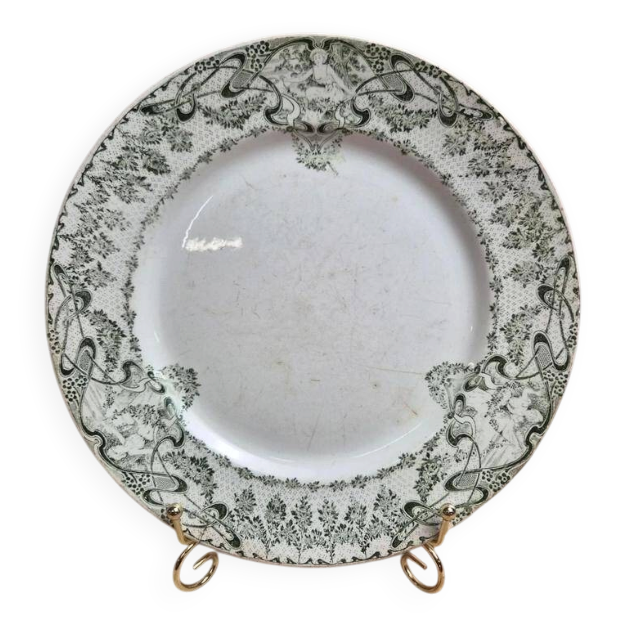 Antique ironstone plate from Creil and Montereau, Compiègne green model.