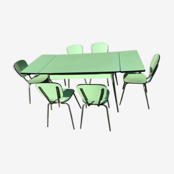 Ensemble vintage en formica table et 6 chaises vert pomme