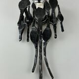 60's 70's brutalist wall lamp iron & glass wall sconce design