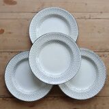 4 vintage flat plates from Gien – Black polka dot pattern