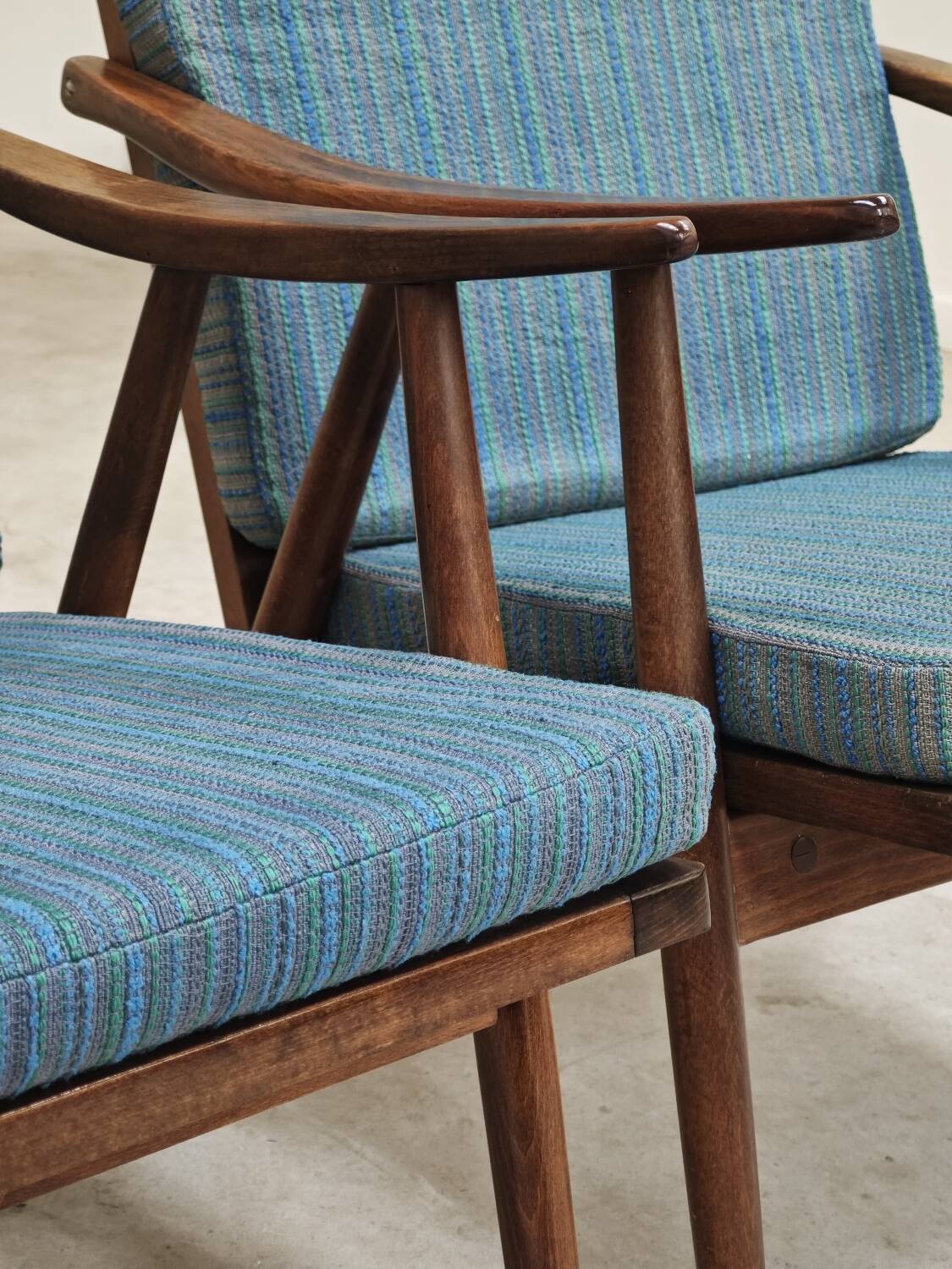 Pair of blue boomerang armchairs by Antonin Suman for Ton (Thonet) 1960