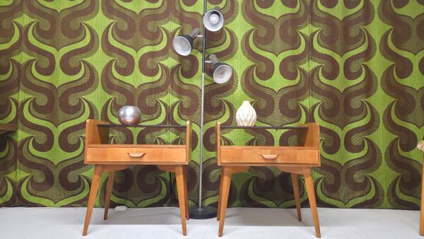 Lot chevets, vintage, scandinaves, bois blond,  1960