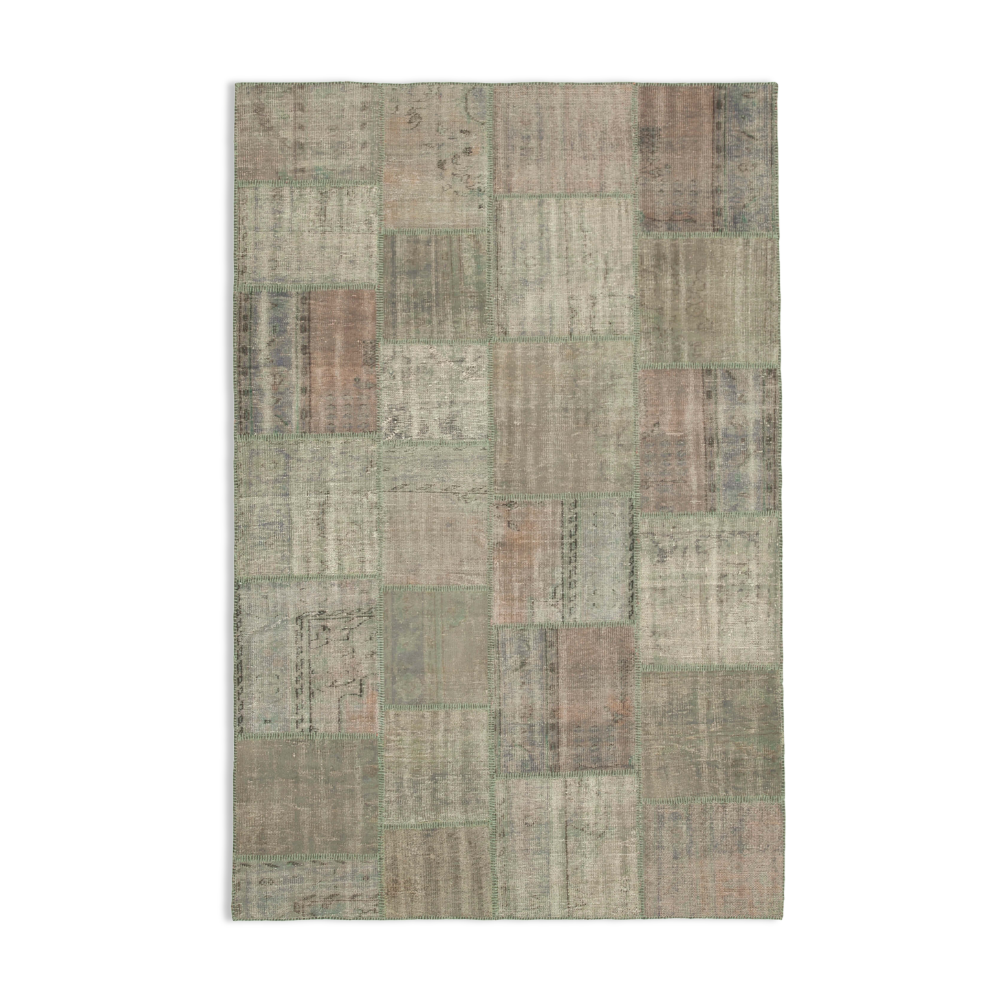 Hand-knotted oriental vintage 198 cm x 302 cm grey patchwork carpet