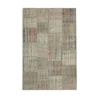 Hand-knotted oriental vintage 198 cm x 302 cm grey patchwork carpet