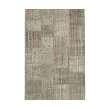 Hand-knotted oriental vintage 198 cm x 302 cm grey patchwork carpet