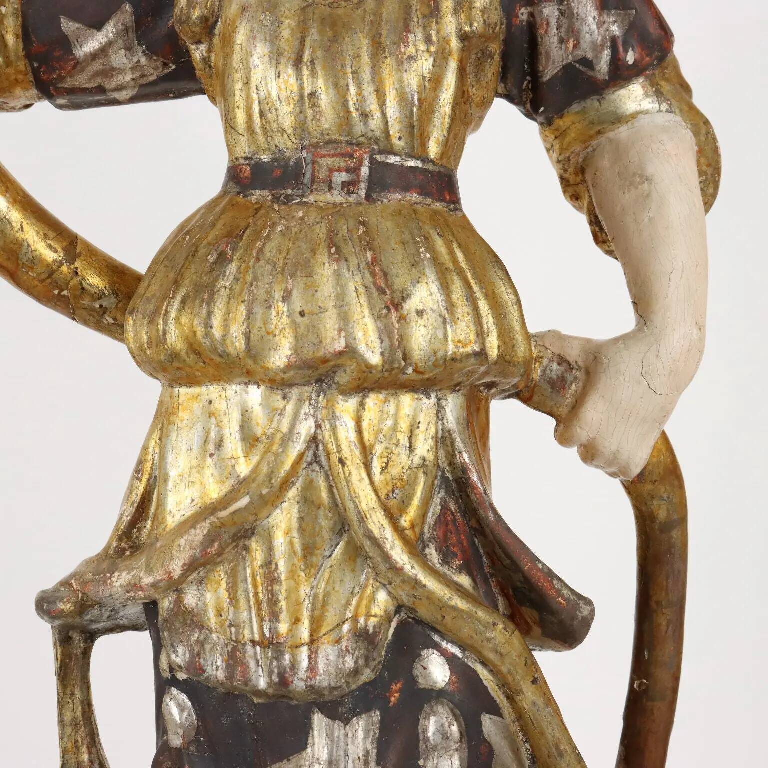 Antique wooden lacquered angel-shaped candlesticks, 18th century.