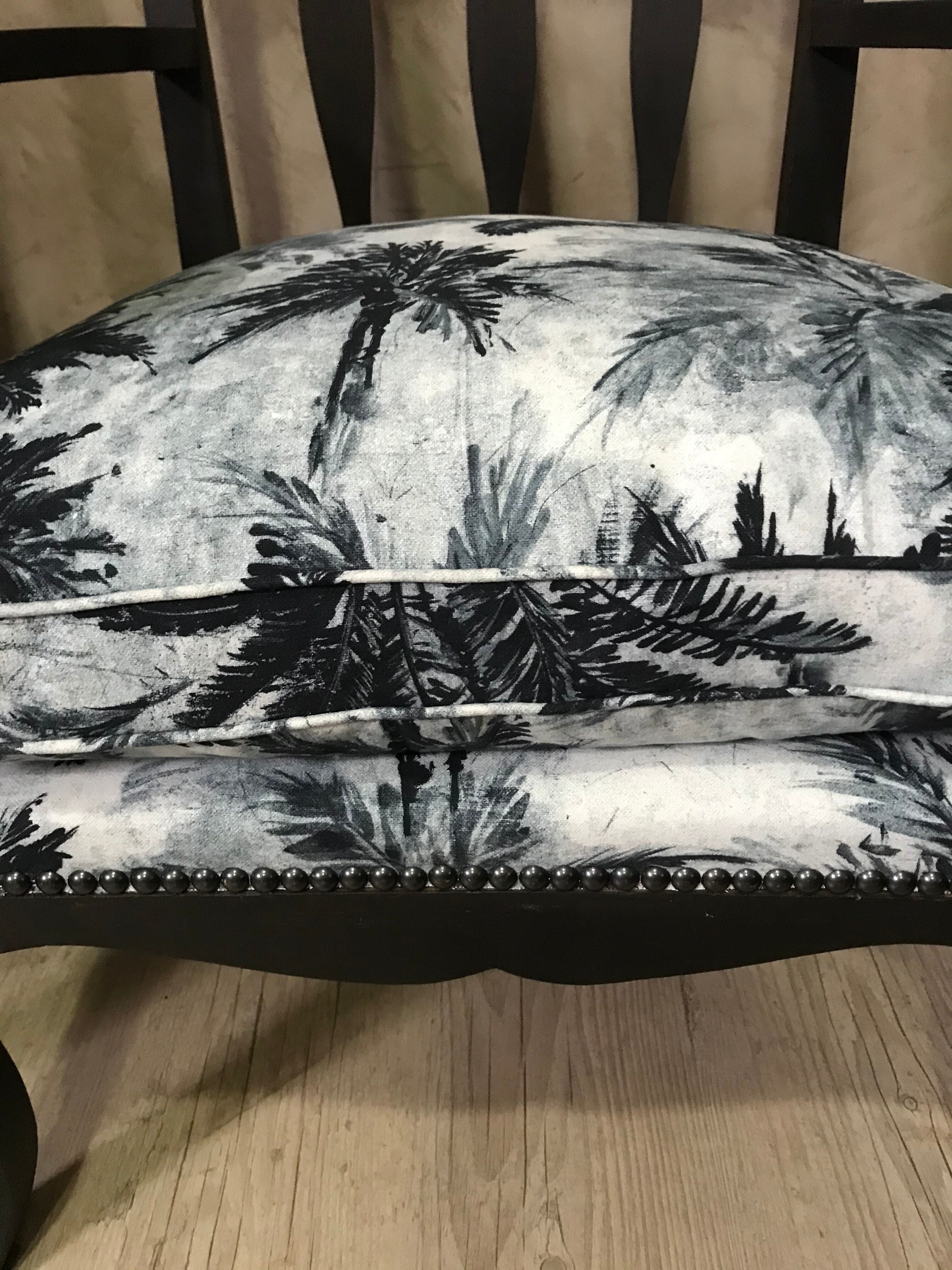 Pair of jungle fabric armchairs