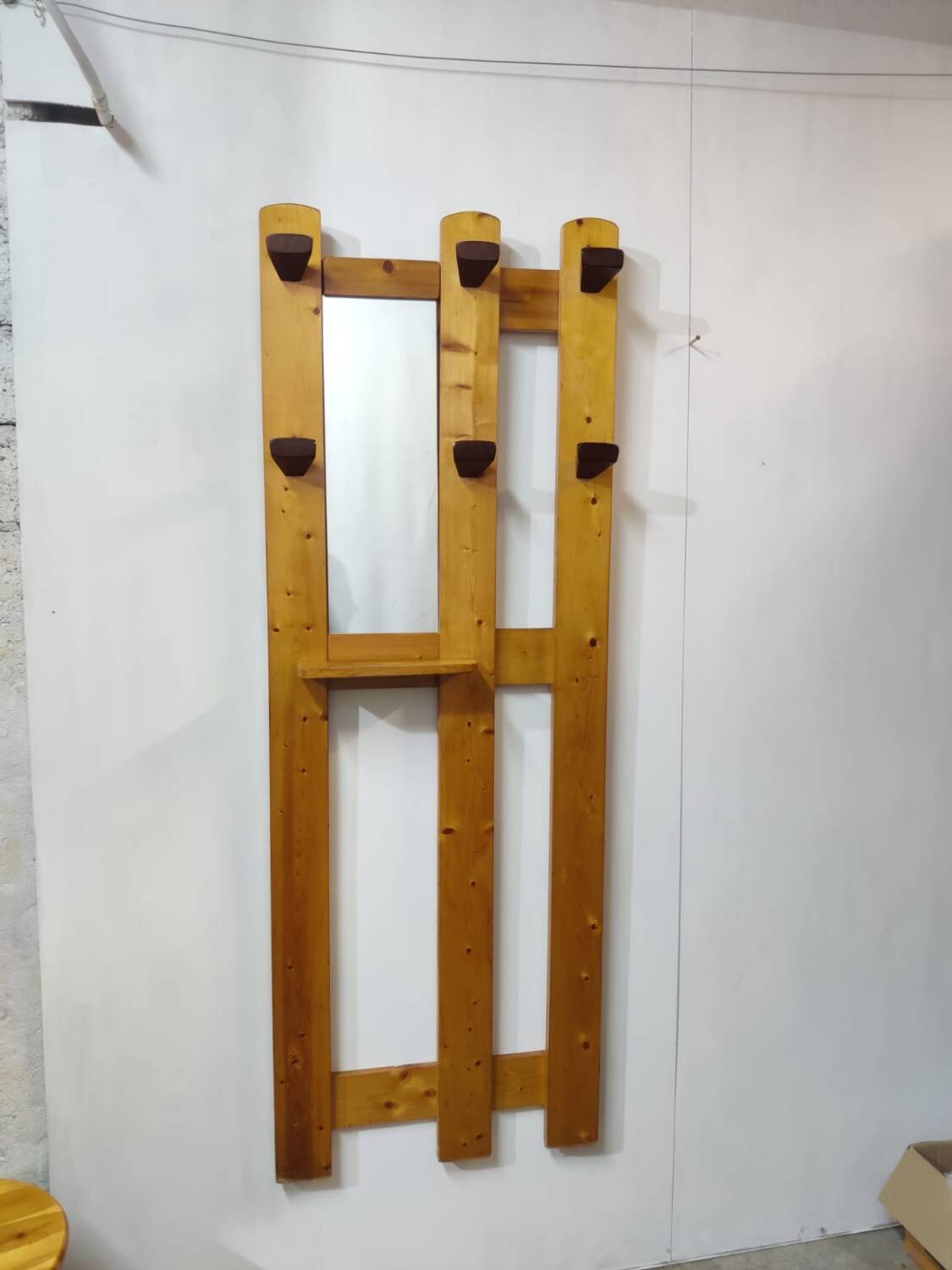 Vintage pine wall coat rack