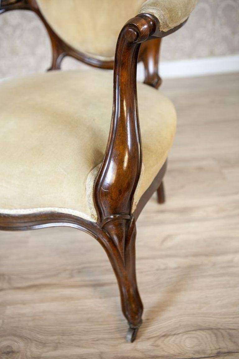 Set of Antique Walnut Chairs in Beige Upholstery, 1890s