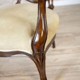 Set of Antique Walnut Chairs in Beige Upholstery, 1890s