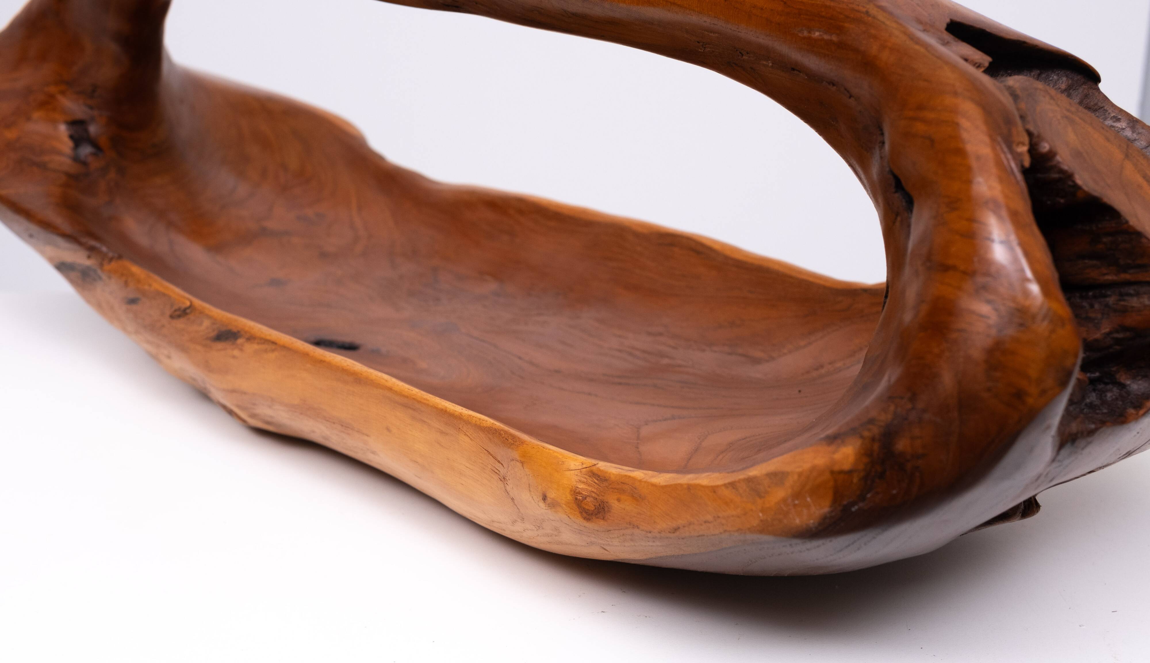 Large Carved Olive Wood Fruit basket 1970s