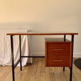 lacquered wood desk and black steel legs design from the 60s and 70s