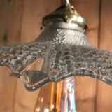Vintage 1930 pendant lamp in prismatic glass