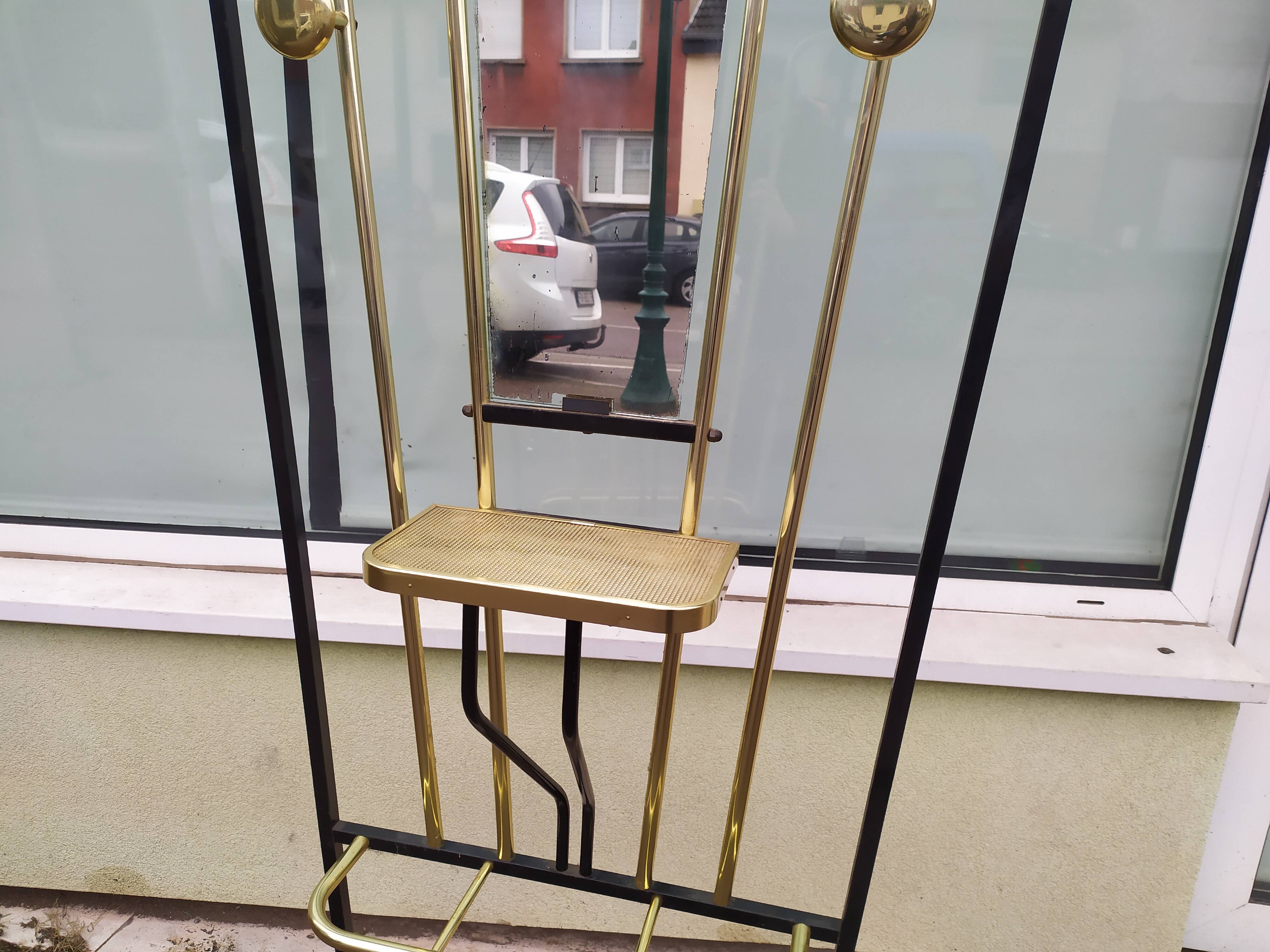 Cloakroom coat rack hat umbrella metal and vintage brass