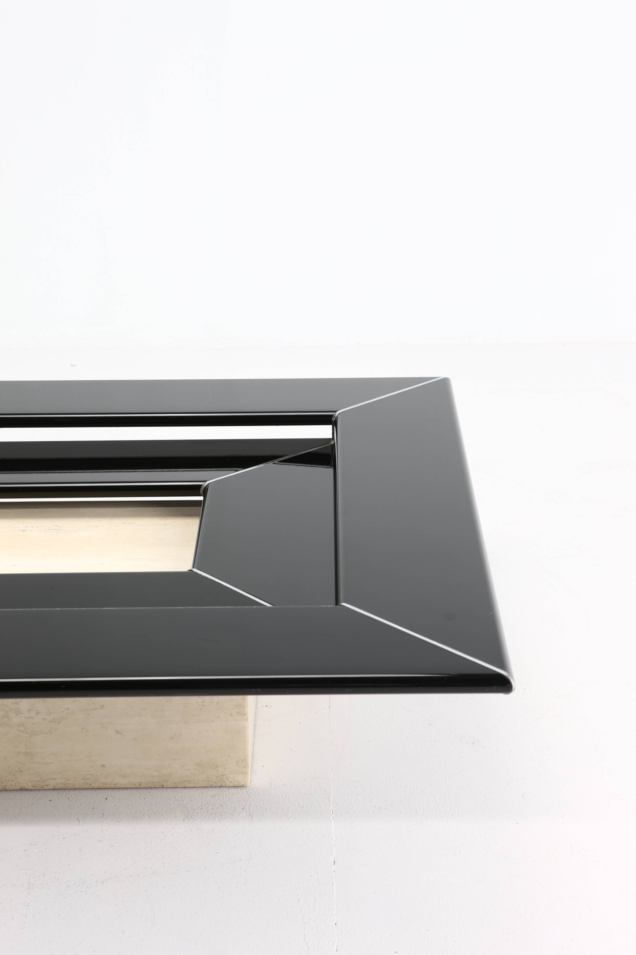 Re Quadro Coffee Table in Travertine and Lacquered Wood by Paolo Piva