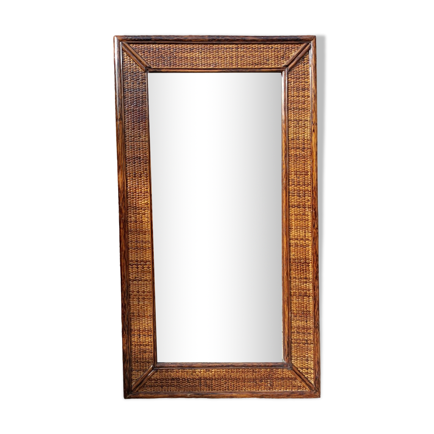 Mirror maugrion, bamboo and rattan, vintage, 80s