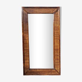 Mirror maugrion, bamboo and rattan, vintage, 80s