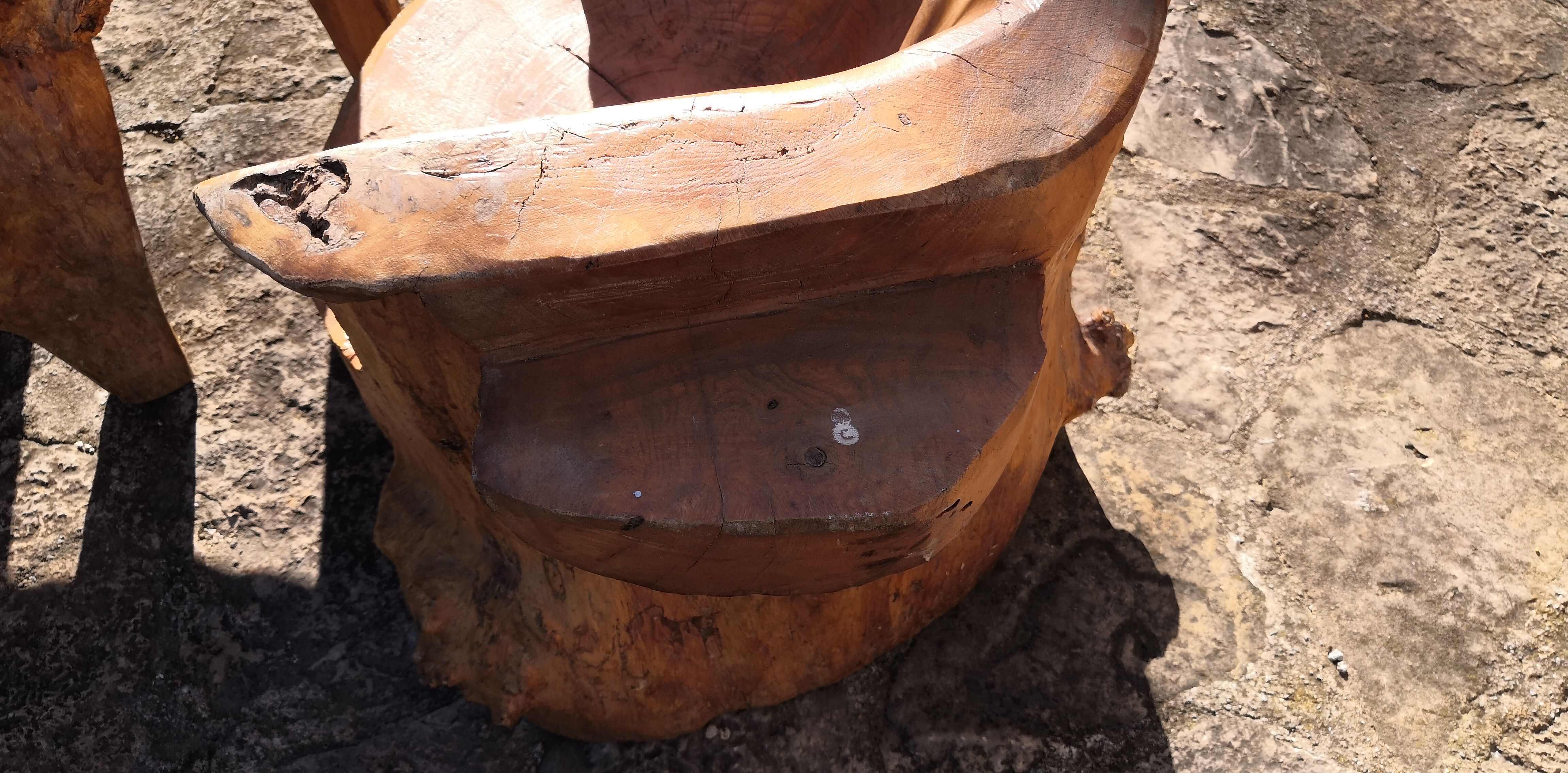 Living room 2 armchairs & coffee table in elm brutalist design 1950