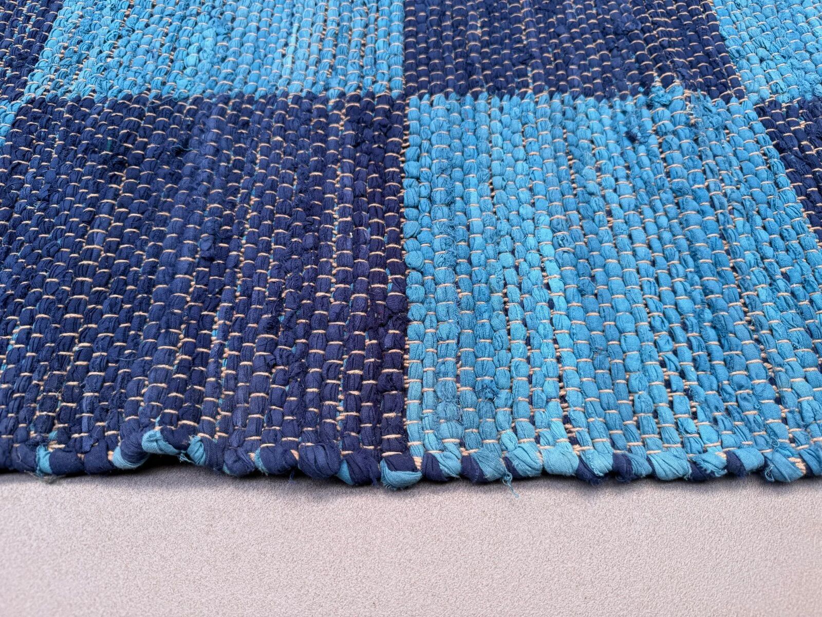 Vintage Swedish style 315x330 cm Square, Checkerboard Chindi Rug, Schackruta