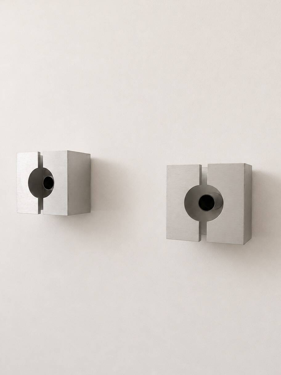 Pair of vintage wall sconces, brushed metal, France, 1970.