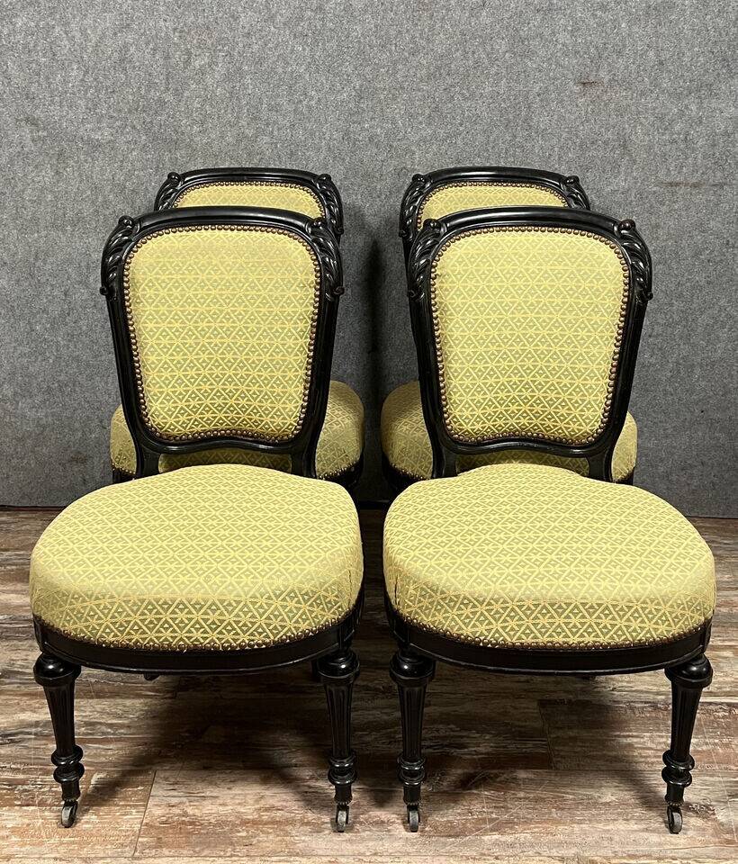 Set of 4 Napoleon III period chairs in black lacquered wood circa 1850