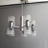 Vintage chandelier - 10 Lights - chrome metal and glass - 1970s