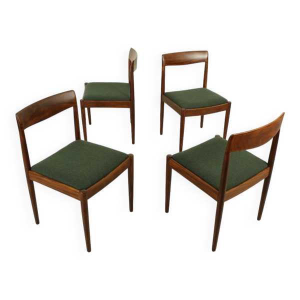 4 chaises de salle à manger en laine et teck par Lübke, années 1960