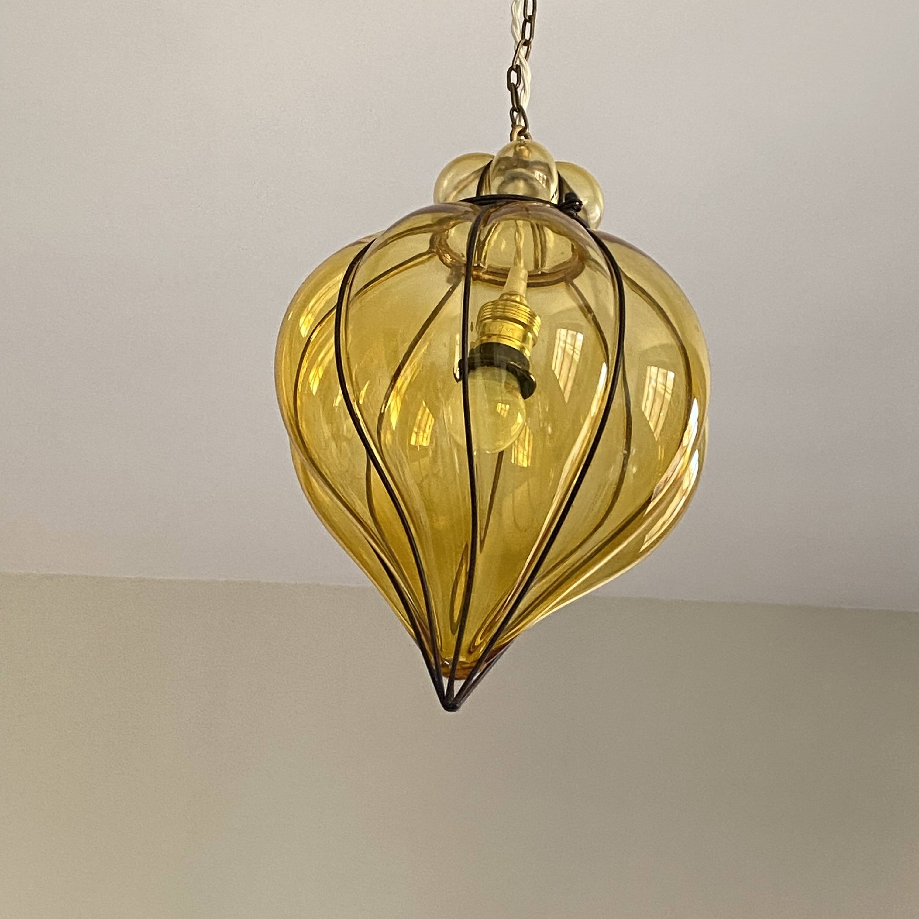 Antique Venetian lantern cage glass chandelier pendant light