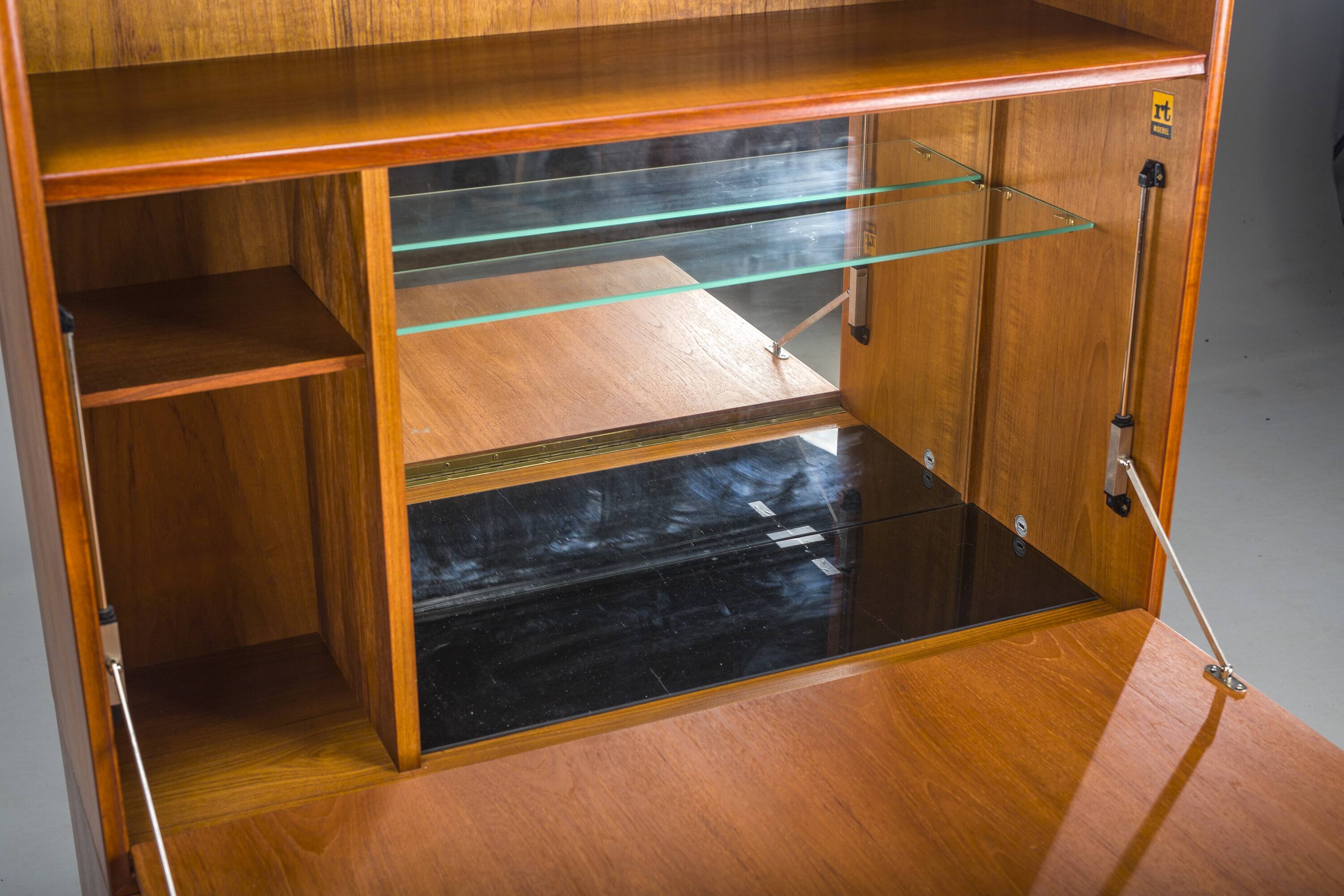 Large Vintage Bookcase with Bar in Teak by Heinrich Riestenpatt, 1960s