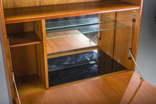 Grande bibliothèque vintage avec bar en teck par Heinrich Riestenpatt, années 1960