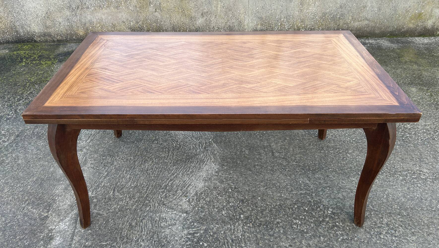 Large extendable table, marquetry, oak, vintage, 1950s