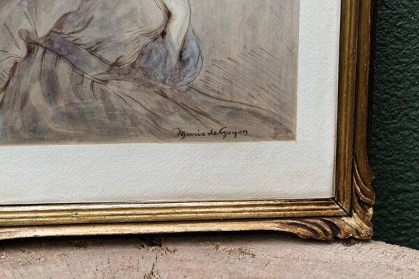 Dessin ''Elégante'' encadré, signé Mario de Goyon