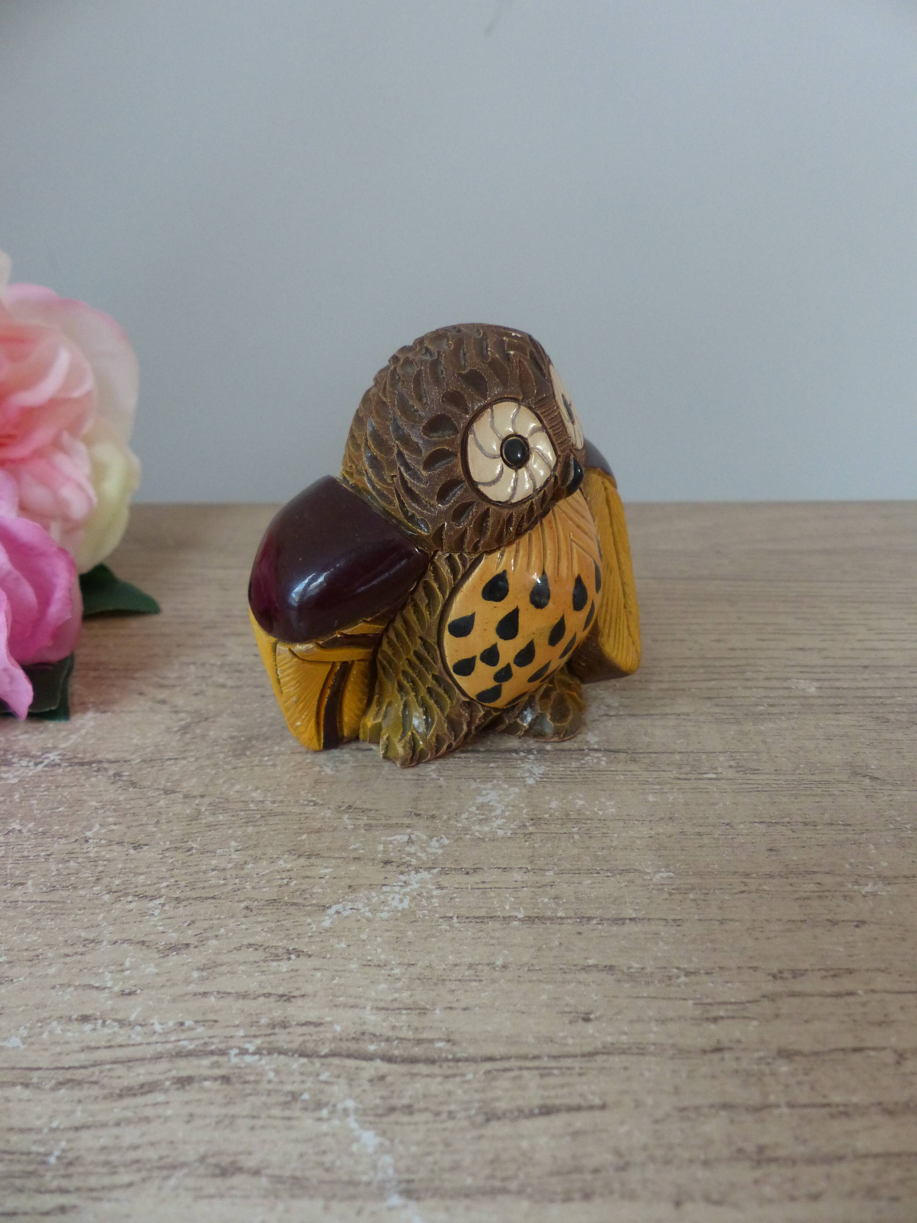 Hand carved Rinconada ceramic owl figurine made in Uruguay