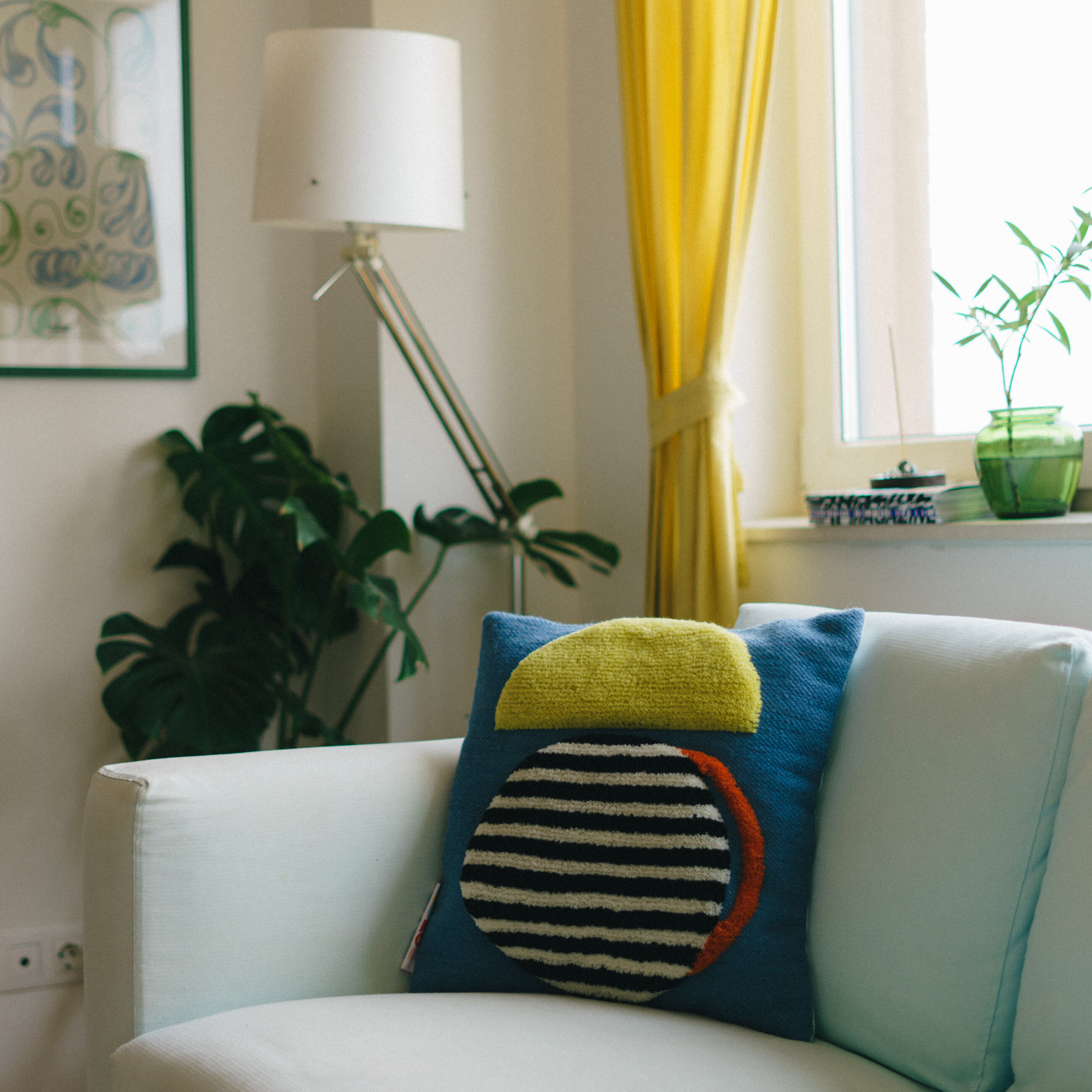 Handmade wool cushion cover yellow lamp 45 x 45 cm