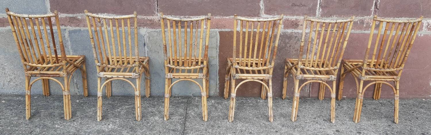 Table and 6 chairs made of bamboo and rattan