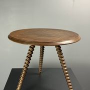 Midcentury wood turned barley twist side table with cork screw legs 1950s