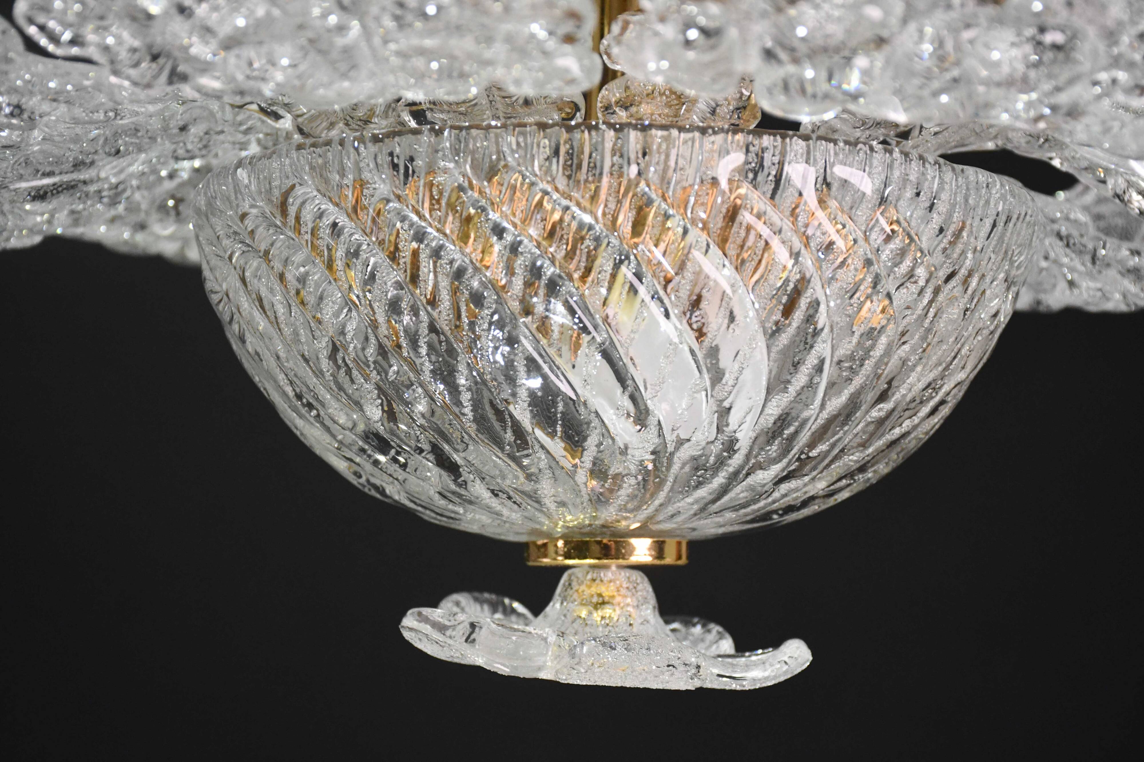 Charming transparent Murano glass leaf ceiling light or chandelier, 1970s