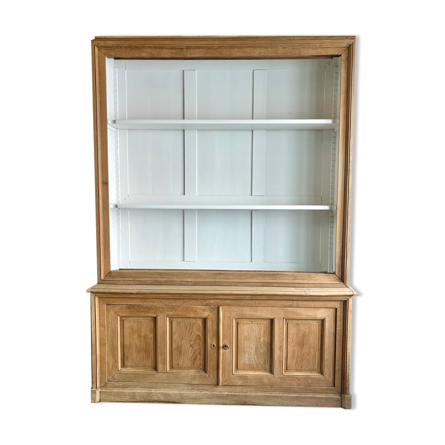 Two-body sideboard, bookcase, dresser in restored solid oak