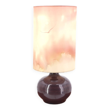 Purple ceramic lamp, silk shade, 1970s.
