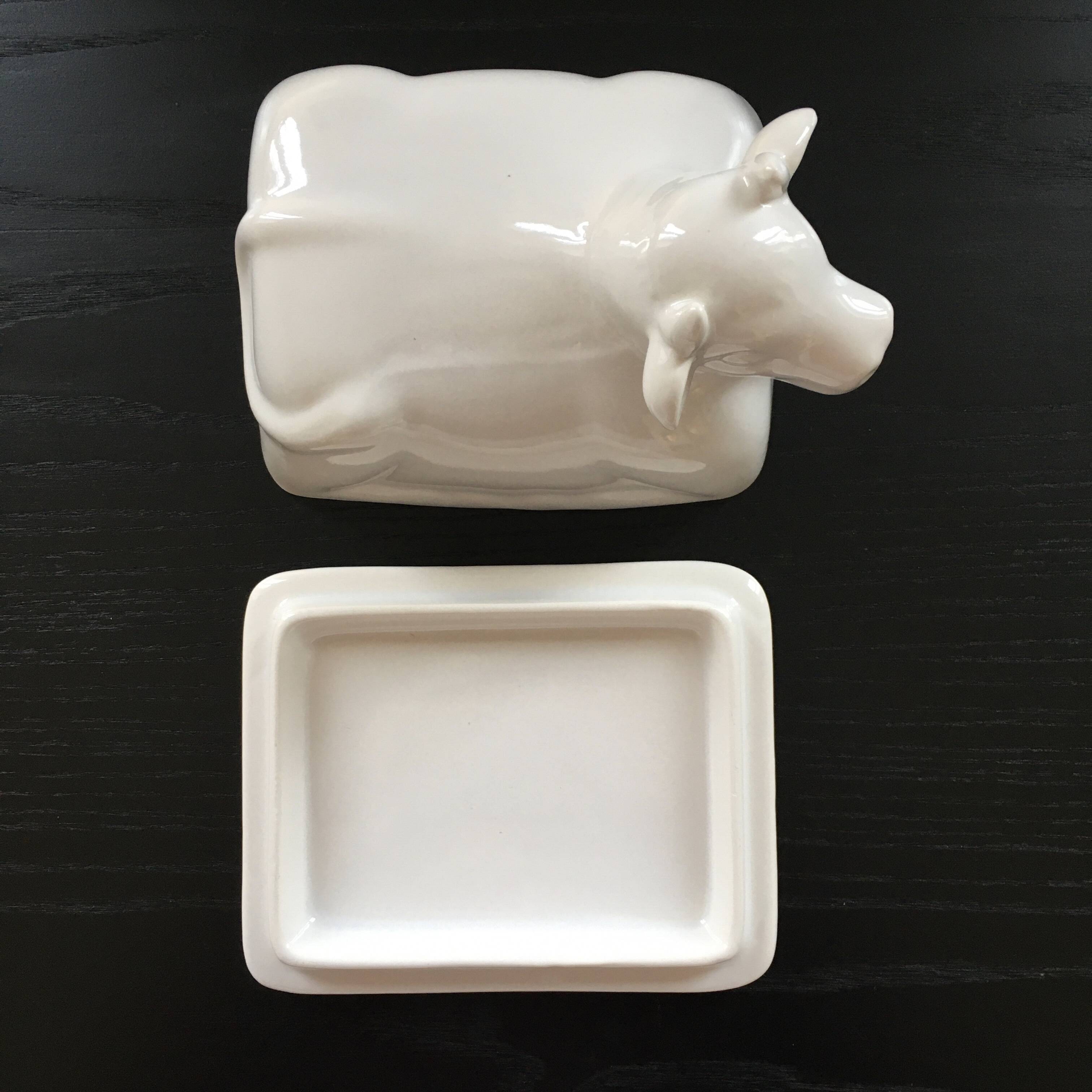 Porcelain cow butter dish